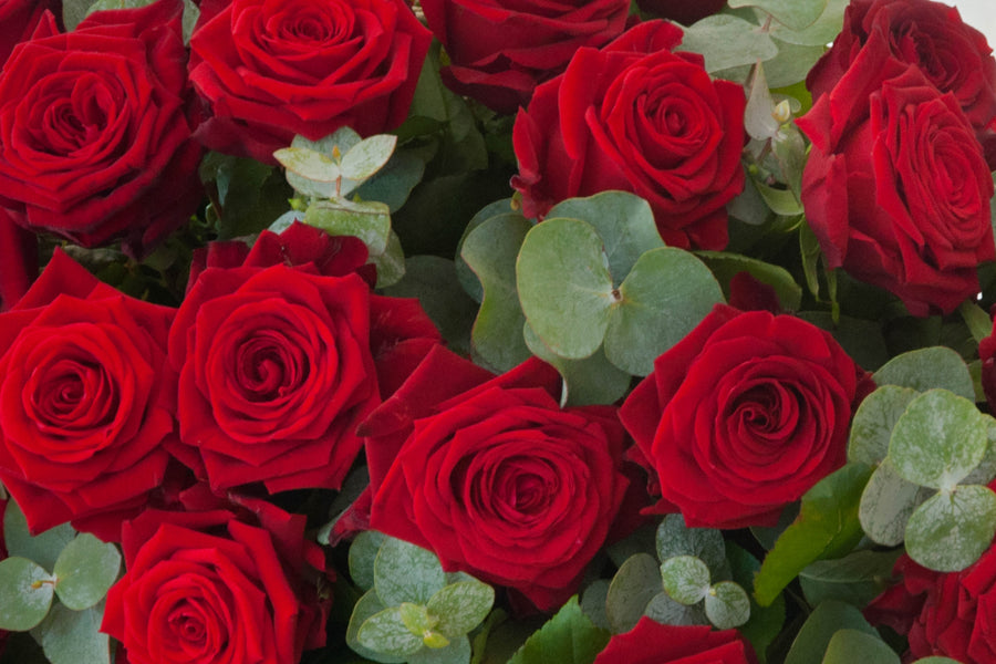 Rouwstuk Oneindig bestaat uit mooie grote rozen.